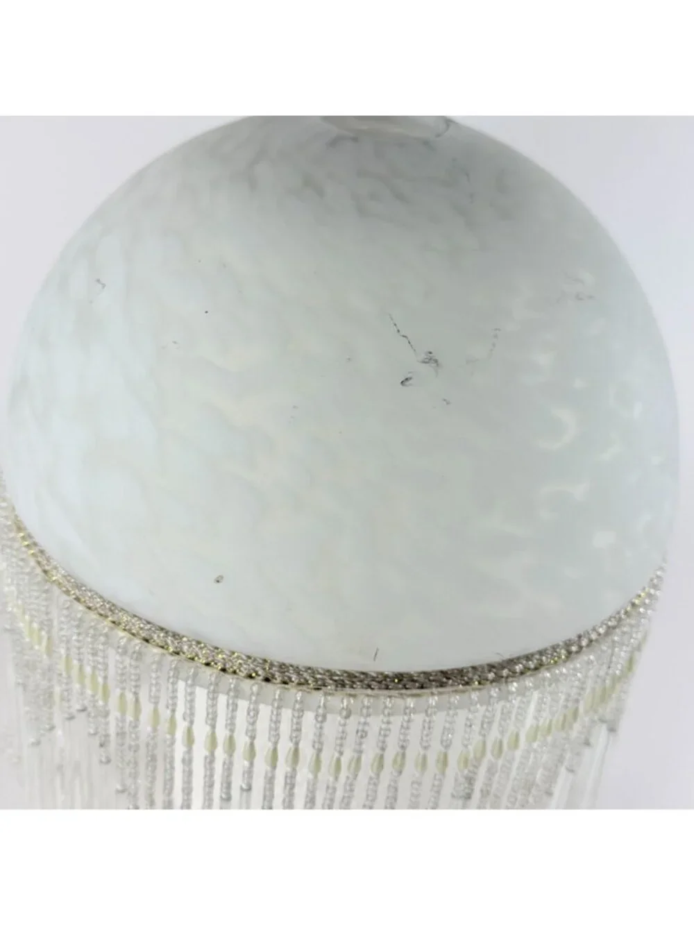 Glass Beaded Fringe Lamp Shade Replacement White Mottled Frosted Round